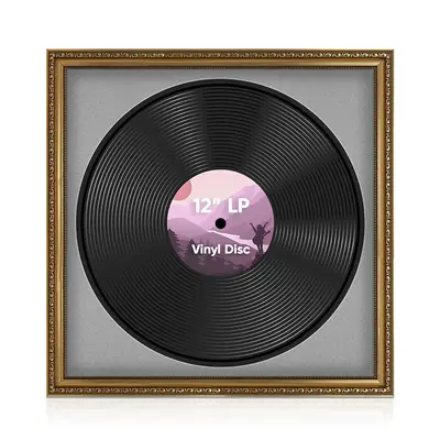 16x16" Ornate Gold Vintage Vinyl Record Frame With Silver Mount For 12-Inch LP Disc - Elegant Vinyl Display