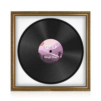 16x16" Ornate Gold Vintage Vinyl Record Frame With Ice White Mount For 12-Inch LP Disc - Elegant Vinyl Display