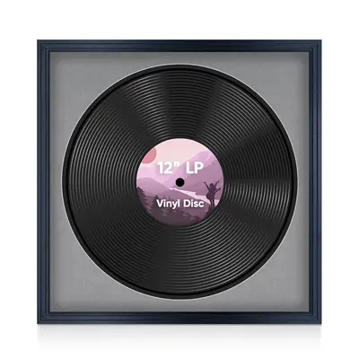 16X16" Black Step Vinyl Record Frame With Mid Grey Mount For 12 Inch LP Disc - Elegant Display For Music Lovers