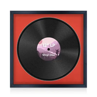 16X16" Black Step Vinyl Record Frame With Poppy Red Mount For 12 Inch LP Disc - Premium Vinyl Display