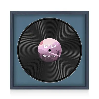 16X16" Dark Grey Step Vinyl Record Frame With Pompador Mount 12 Inch LP Disc - Stylish Display Frame