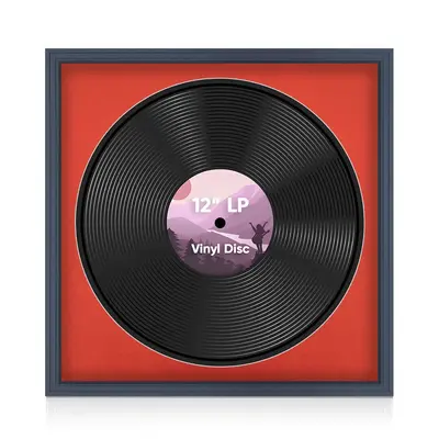 16X16" Dark Grey Step Vinyl Record Frame With Poppy Red Mount For 12 Inch LP Disc - Premium Vinyl Display