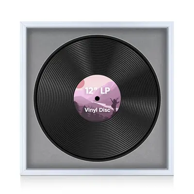 16X16" White Step Vinyl Record Frame With Mid Grey Mount For 12 Inch LP Disc - Premium Vinyl Display