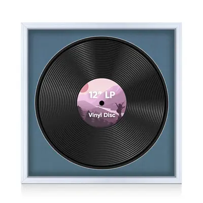 16X16" White Step Vinyl Record Frame With Pompador Mount For 12 Inch LP Disc - Elegant Display For Music Lovers