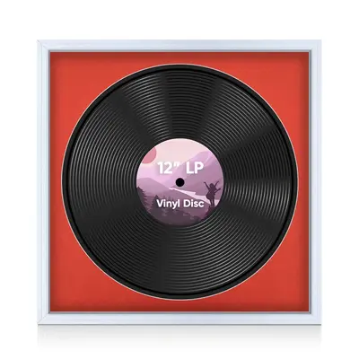 16X16" White Step Vinyl Record Frame With Poppy Red Mount For 12 Inch LP Disc - Elegant Display For Music Lovers