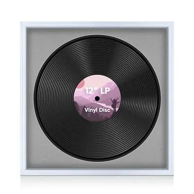 16X16" White Step Vinyl Record Frame With Silver Mount For 12 Inch LP Disc - Premium Vinyl Display