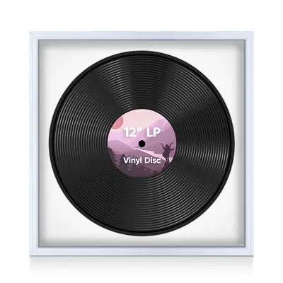 16X16" White Step Vinyl Record Frame With Ice White Mount For 12 Inch LP Disc - Elegant Display For Music Lovers