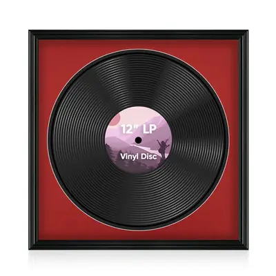 16X16" Black Swept Vinyl Record Frame With Crimson Mount For 12 Inch LP Disc - Premium Vinyl Display
