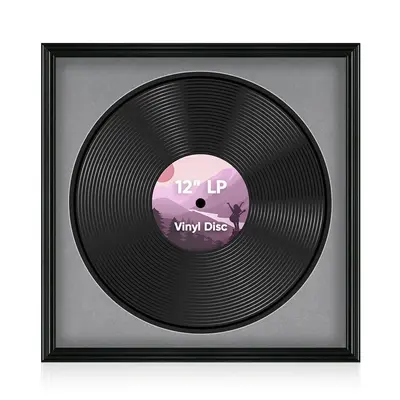 16X16" Black Swept Vinyl Record Frame With Mid Grey Mount For 12 Inch LP Disc - Premium Vinyl Display