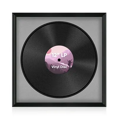 16X16" Black Swept Vinyl Record Frame With Silver Mount 12 Inch LP Disc - Stylish Display Frame