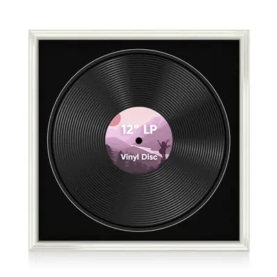 16X16" White Swept Vinyl Record Frame With Black Mount 12 Inch LP Disc - Stylish Display Frame