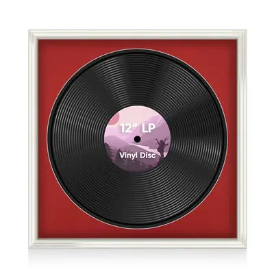 16X16" White Swept Vinyl Record Frame With Crimson Mount For 12 Inch LP Disc - Elegant Display For Music Lovers