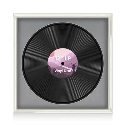 16X16" White Swept Vinyl Record Frame With Mid Grey Mount For 12 Inch LP Disc - Elegant Display For Music Lovers