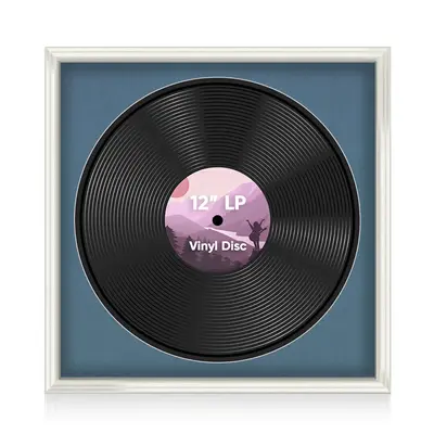 16X16" White Swept Vinyl Record Frame With Pompador Mount For 12 Inch LP Disc - Elegant Display For Music Lovers