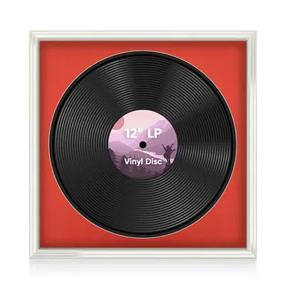 16X16" White Swept Vinyl Record Frame With Poppy Red Mount 12 Inch LP Disc - Stylish Display Frame