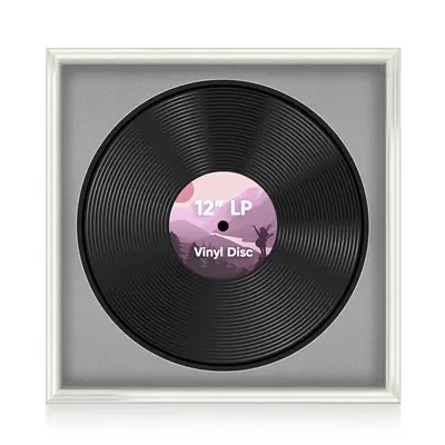 16X16" White Swept Vinyl Record Frame With Silver Mount 12 Inch LP Disc - Stylish Display Frame