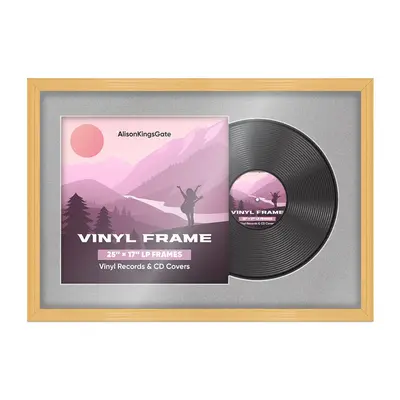 25X17" Country Pine Classic Vinyl Record Frame With Silver Mount For 12" LP Cover & Disc - Vinyl Overlapped Design