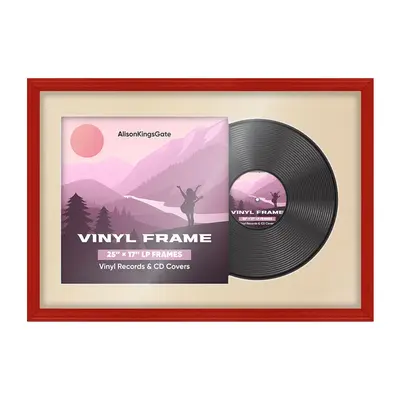 25X17"  Classic Vinyl Record Frame With Ivory Mount For Overlapped 12" LP Cover & Disc