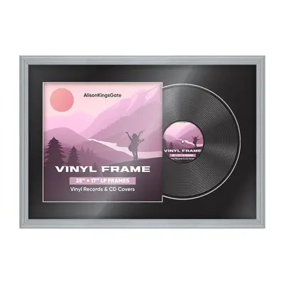 25X17" Silver Classic Vinyl Record Frame With Black Mount For 12" LP Cover & Disc - Vinyl Overlapped Design