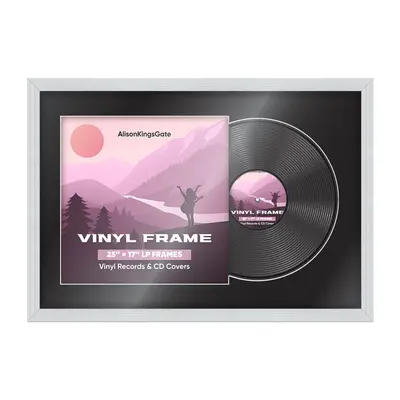 25X17" White Classic Vinyl Record Frame With Black Mount For 12" LP Cover & Disc (Overlapped)