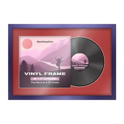 25X17" Purple Modern Sleek Vinyl Record Frame With Crimson Mount For Overlapped 12" LP Cover & Disc - Elegant Display Design