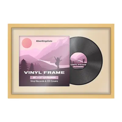 25X17" Mustard Yellow Modern Vinyl Record Frame With Ivory Mount For Overlapped 12" LP Cover & Disc - Elegant Display Design