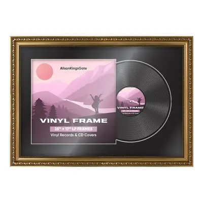 25x17" Ornate Gold Vintage Vinyl Record Frame With Black Mount For 12" LP Cover & Disc (Overlapped)
