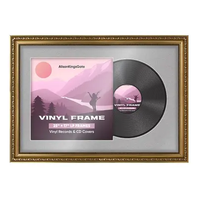 25x17" Ornate Gold Vintage Vinyl Record Frame With Silver Mount For 12" LP Cover & Disc (Overlapped)