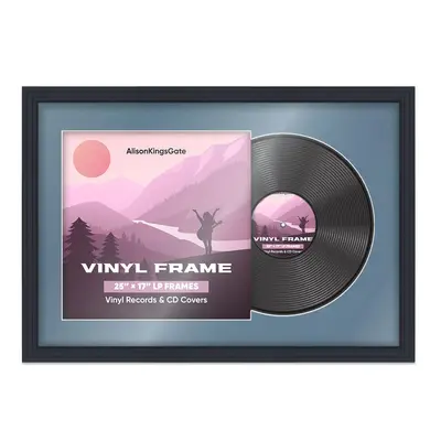 25X17" Black Step Vinyl Record Frame With Pompador Mount For 12" LP Cover & Disc - Vinyl Overlapped Design