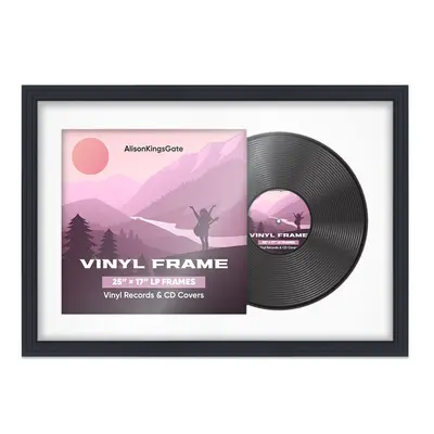 25X17" Black Step Vinyl Record Frame With Ice White Mount For Overlapped 12" LP Cover & Disc