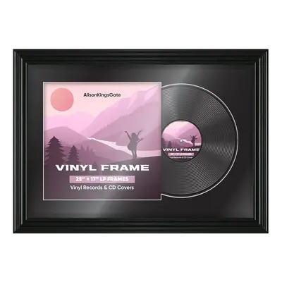 25X17" Black Swept Vinyl Record Frame With Black Mount For 12" LP Cover & Disc - Vinyl Overlapped Design