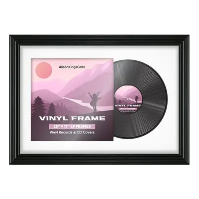 25X17" Black Swept Vinyl Record Frame With Ice White Mount For Overlapped 12" LP Cover & Disc