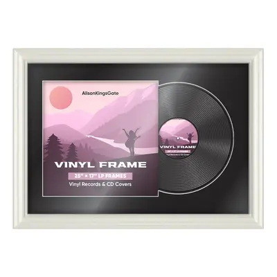 25X17" White Swept Vinyl Record Frame With Black Mount For 12" LP Cover & Disc (Overlapped)