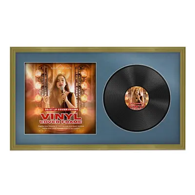 30X17" Gold Classic Vinyl Record Frame For Side-by-Side 12" LP Cover & Disc With Pompador Mount - For Music Lovers