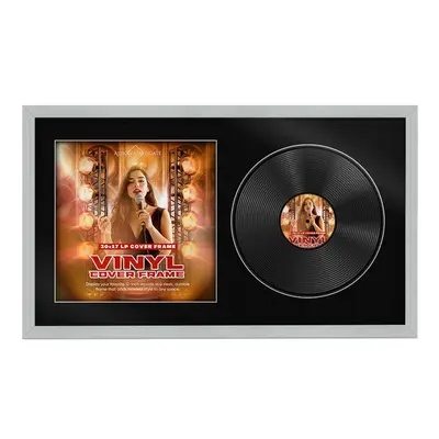 30X17" Light Grey Classic Vinyl Record Frame For Side-by-Side 12" LP Cover & Disc With Black Mount - For Music Lovers