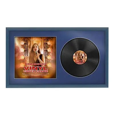 30X17" Navy Blue Classic Vinyl Record Frame With Blue Mount For Side-by-Side 12" LP Cover & Disc - Elegant Wall Display