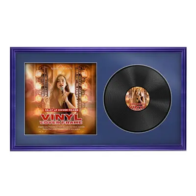 30X17" Purple Classic Vinyl Record Frame With Blue Mount For Side-by-Side 12" LP Cover & Disc - Elegant Wall Display