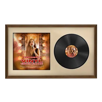 30X17" Walnut Classic Vinyl Record Frame With Ivory Mount For Side-by-Side 12" LP Cover & Disc - Elegant Wall Display
