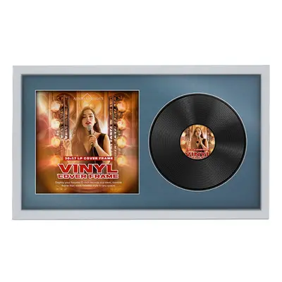 30X17" Silver Modern Sleek Vinyl Record Frame With Pompador Mount For Side-by-Side 12" LP Cover & Disc - Elegant Wall Display