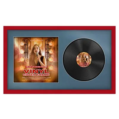 30X17"  Modern Vinyl Record Frame With Pompador Mount For Side-by-Side 12" LP Cover & Disc