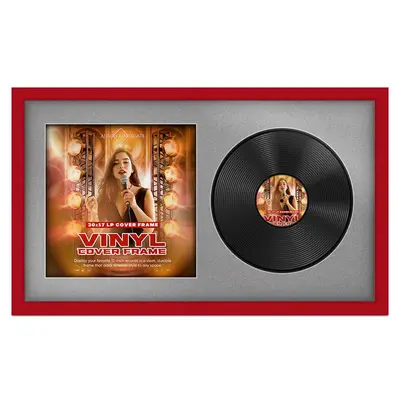 30X17"  Modern Vinyl Record Frame With Silver Mount For Side-by-Side 12" LP Cover & Disc