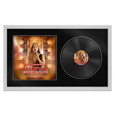 30X17" Silver Modern Vinyl Record Frame For Side-by-Side 12" LP Cover & Disc With Black Mount - For Music Lovers