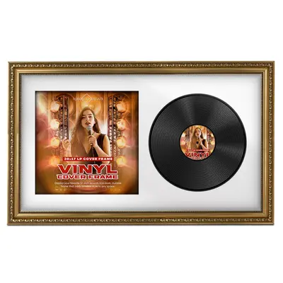 30x17" Ornate Gold Vintage Vinyl Record Frame With Ice White Mount For Side-by-Side 12" LP Cover & Disc - Premium Wall Décor