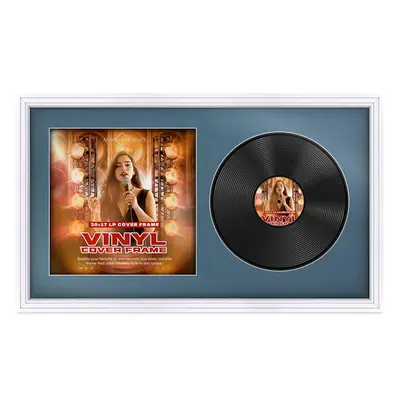30X17" White Step Vinyl Record Frame With Pompador Mount For Side-by-Side 12" LP Cover & Disc