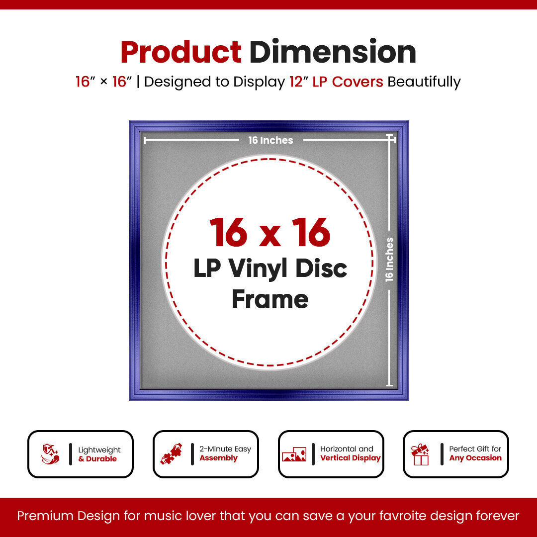 16X16" Purple Classic Vinyl Record Frame With Silver Mount 12 Inch LP Disc - Stylish Display Frame