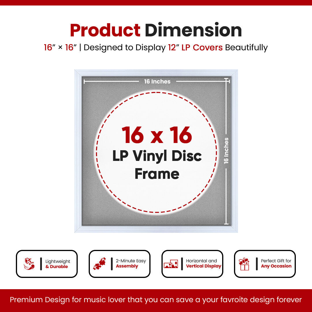 16X16" White Step Vinyl Record Frame With Silver Mount For 12 Inch LP Disc - Premium Vinyl Display