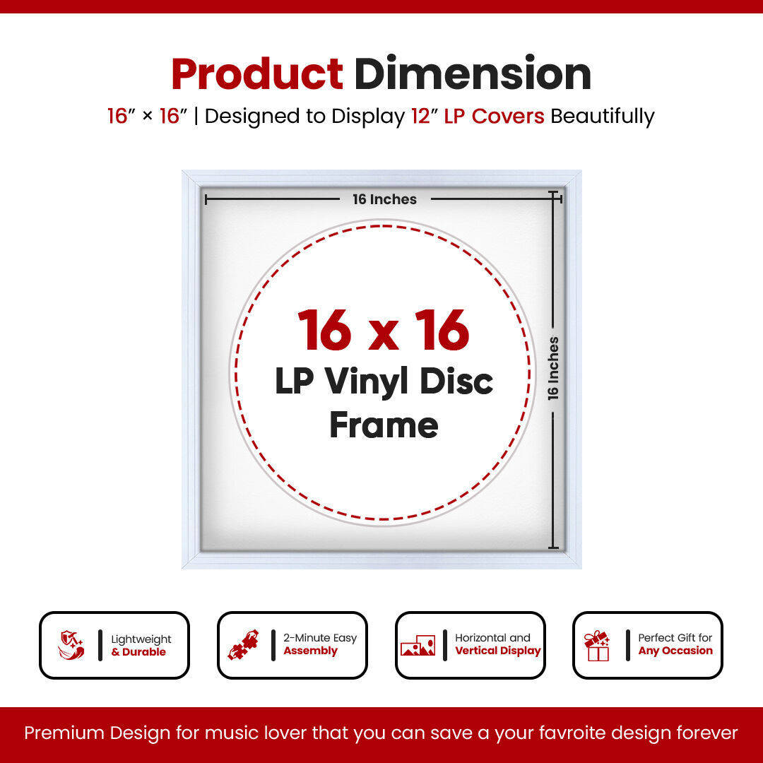 16X16" White Step Vinyl Record Frame With Ice White Mount For 12 Inch LP Disc - Elegant Display For Music Lovers