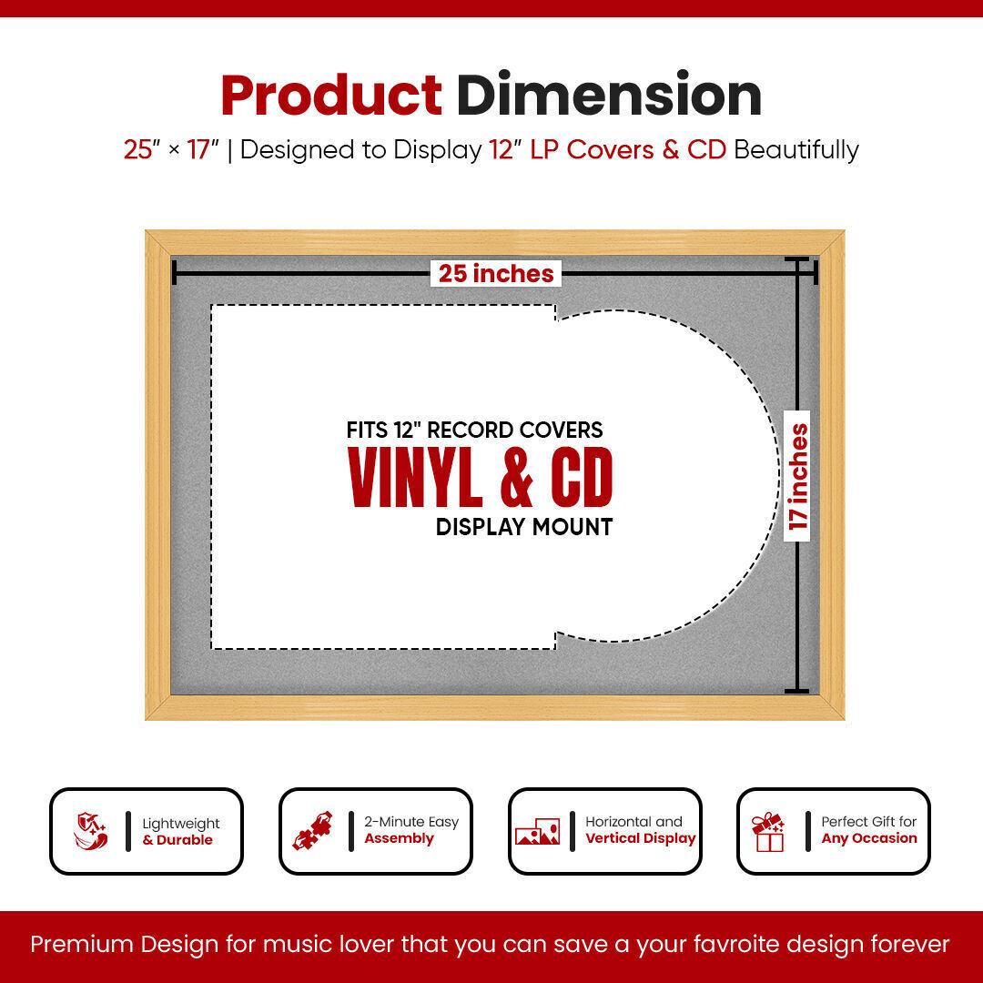 25X17" Country Pine Classic Vinyl Record Frame With Silver Mount For 12" LP Cover & Disc - Vinyl Overlapped Design