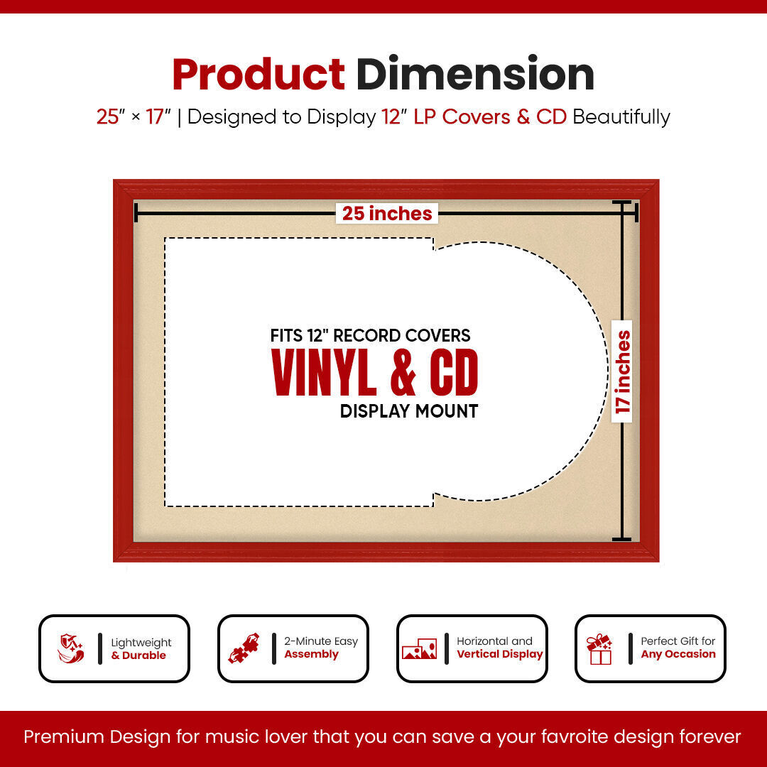 25X17"  Classic Vinyl Record Frame With Ivory Mount For Overlapped 12" LP Cover & Disc
