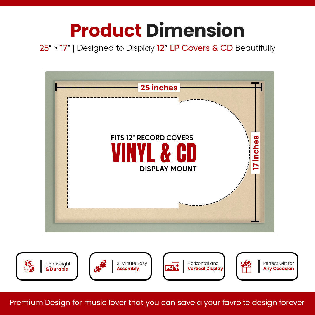 25X17" Green Modern Vinyl Record Frame With Ivory Mount For Overlapped 12" LP Cover & Disc